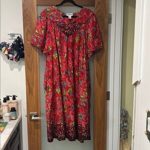 Expression Vintage Batik Style Red, Lime, Blue, & Black Cotton House Dress  2X
